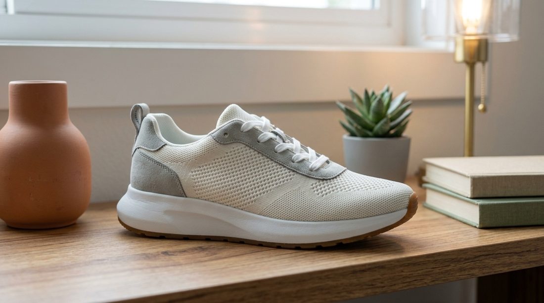 Sneaker on a wooden shelf