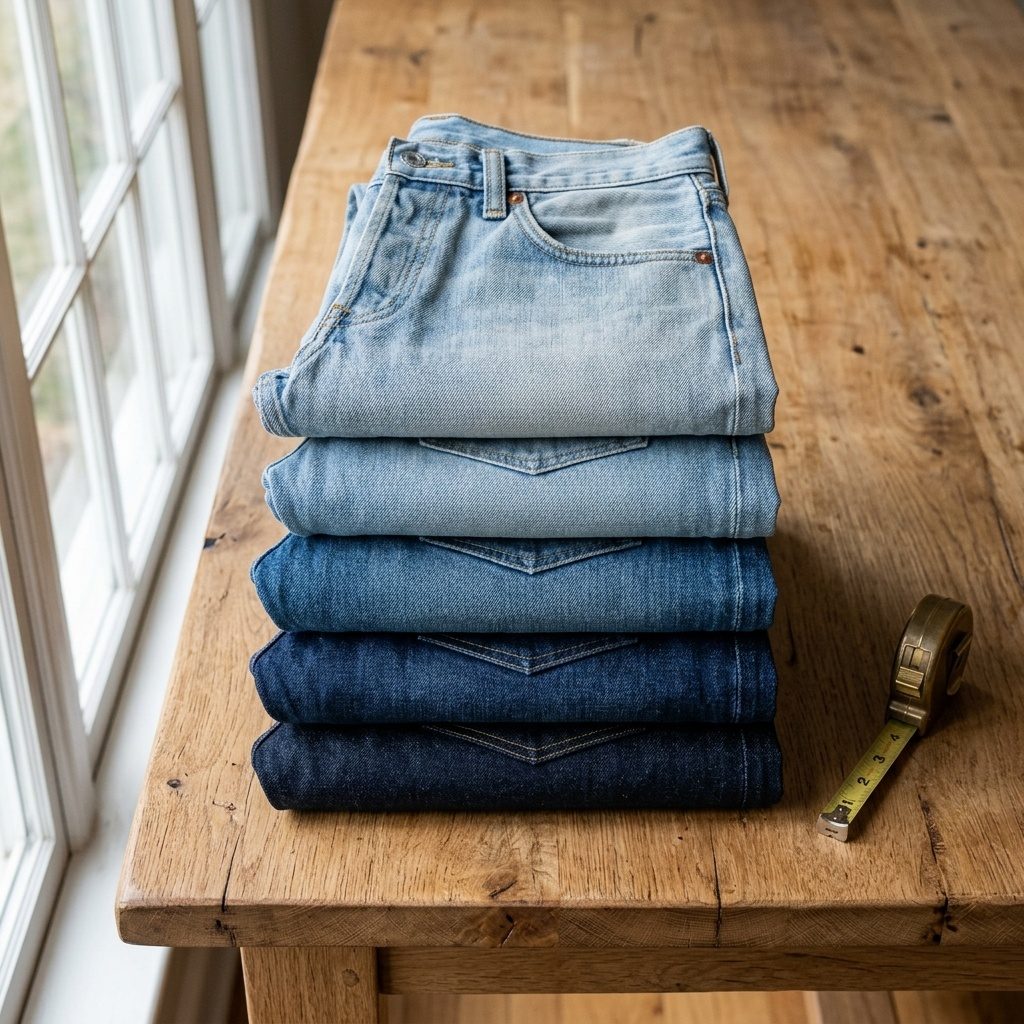 Stack of folded jeans