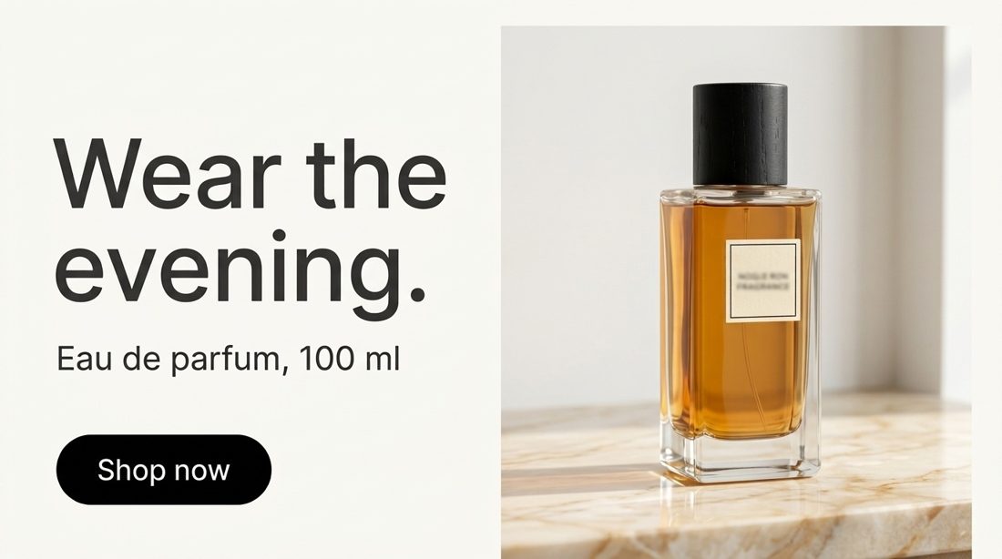 AI-generated homepage hero for a fictional fragrance