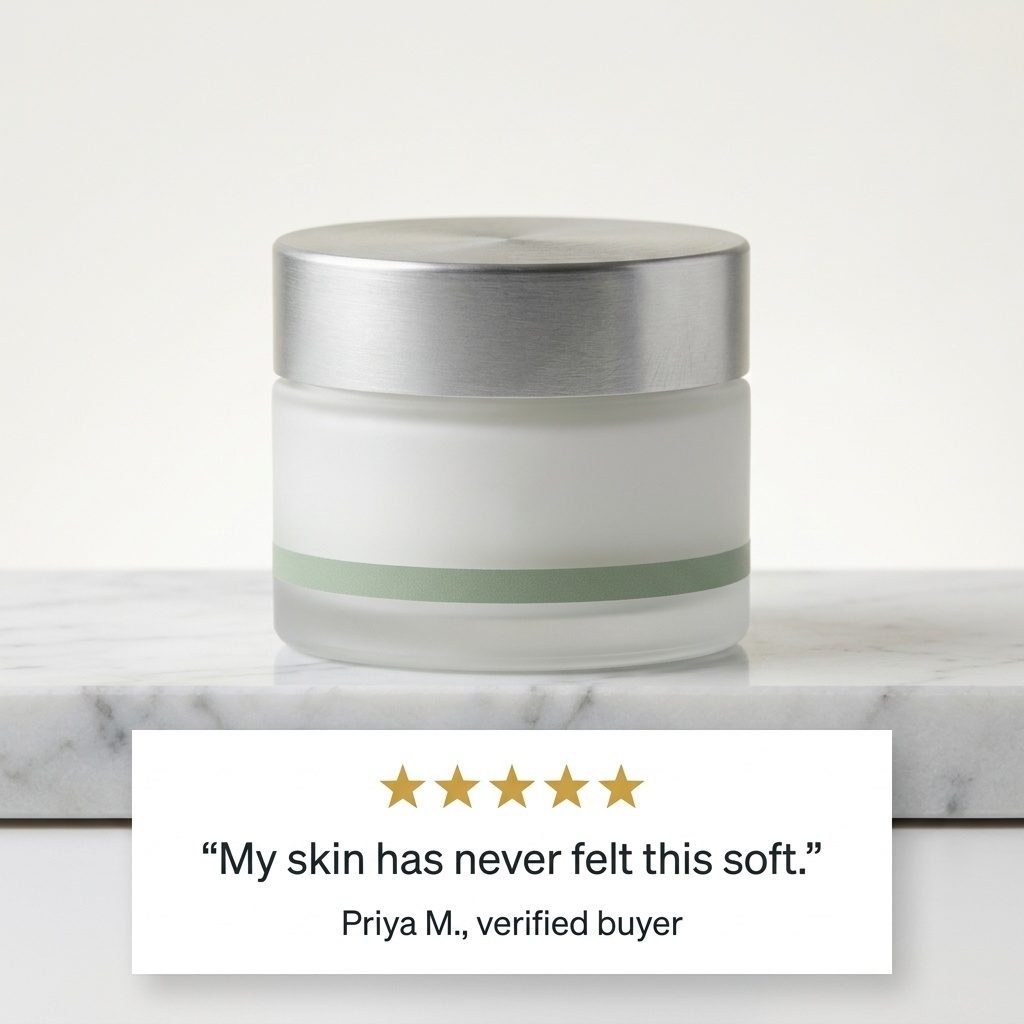 Review ad for skincare with quote
